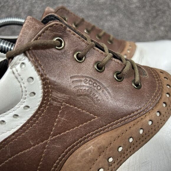 Ecco Hydromax Classic Oxford Men\'s Size 45 White Brown Leather Golf Shoes Used main image 7